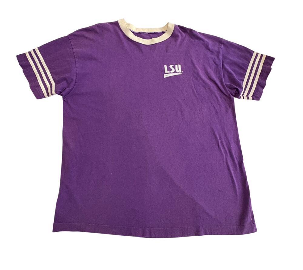 Vintage 70s LSU Ringer Athletic T-Shirt Single Stitch Retro Purple Mens XL